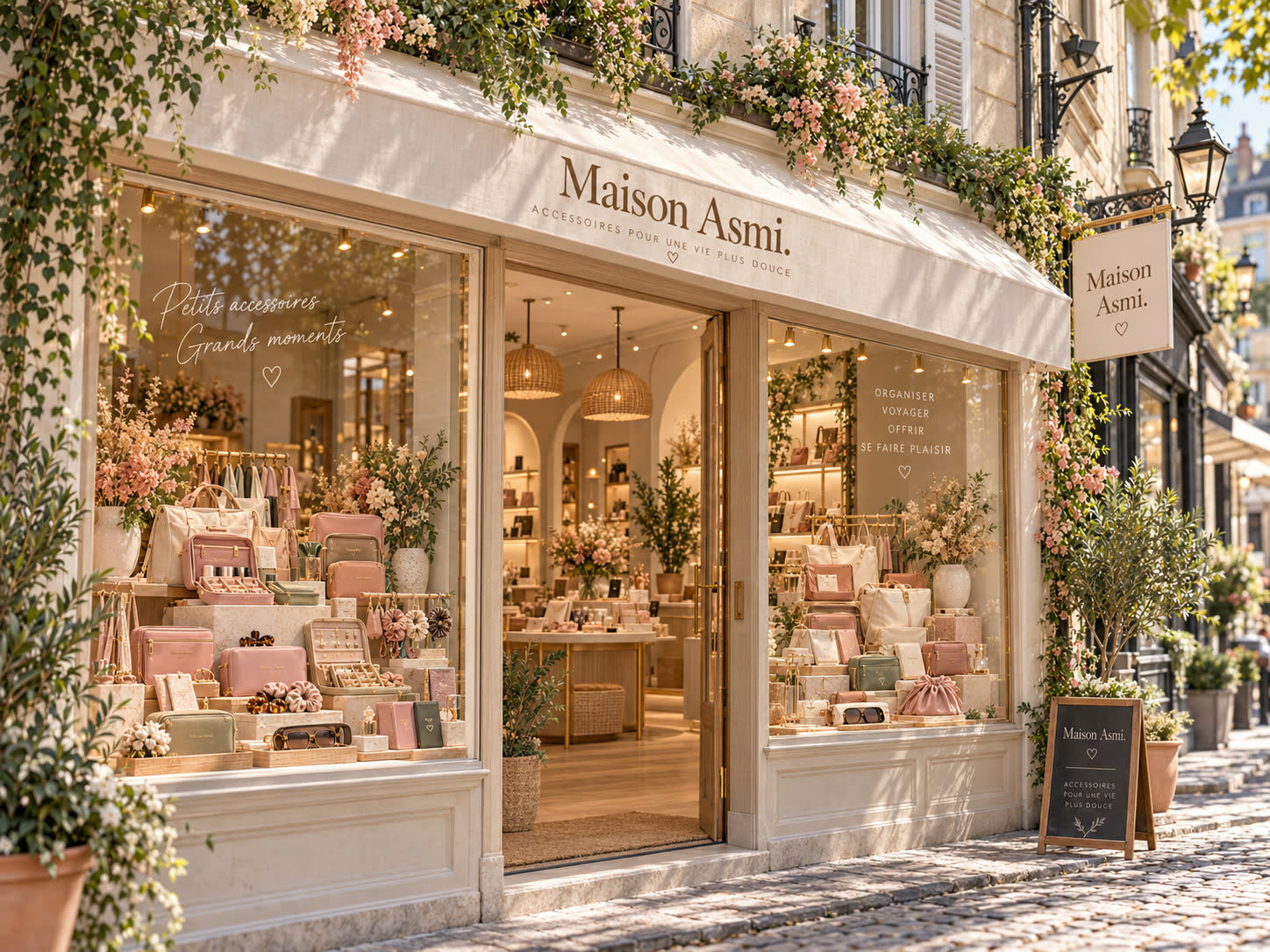 Façade fleurie de Maison Asmi, aux accents de bois clair et de verdure